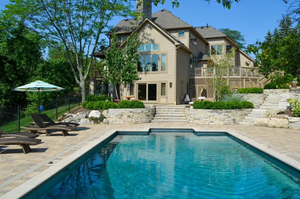 Poolside Stone Terraces in Central Ohio